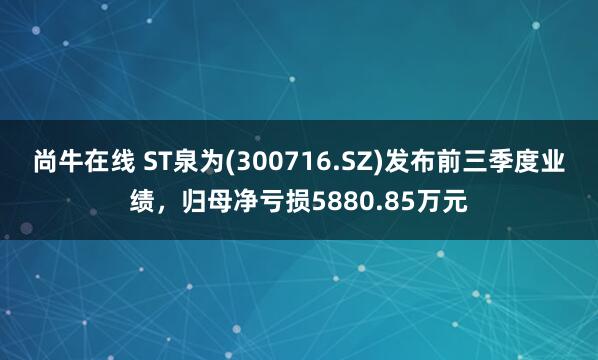 尚牛在线 ST泉为(300716.SZ)发布前三季度业绩，归母净亏损5880.85万元